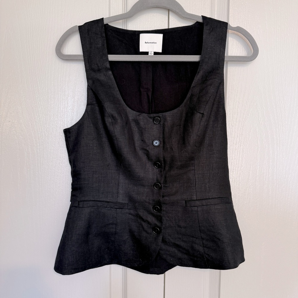 Reformation Delanie Linen Top / Vest Black Size 8
